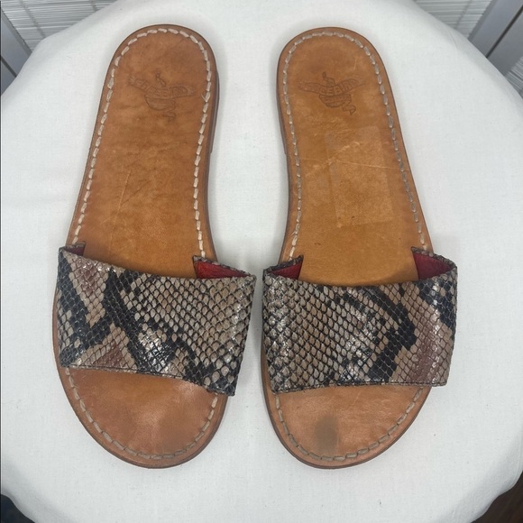 Freebird Golden Sandals Snakeskin Tan Size 8 Slide on Leather - Picture 1 of 5